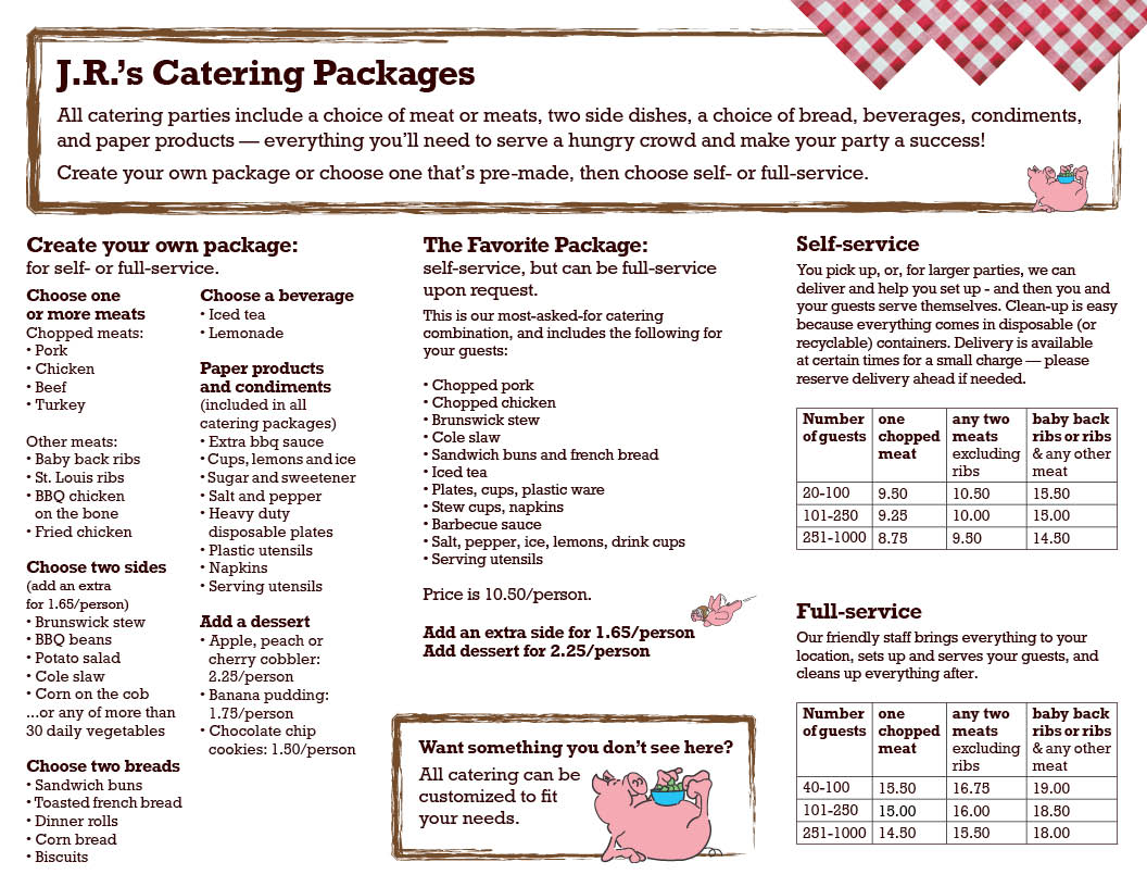 jr's catering menu - page 1